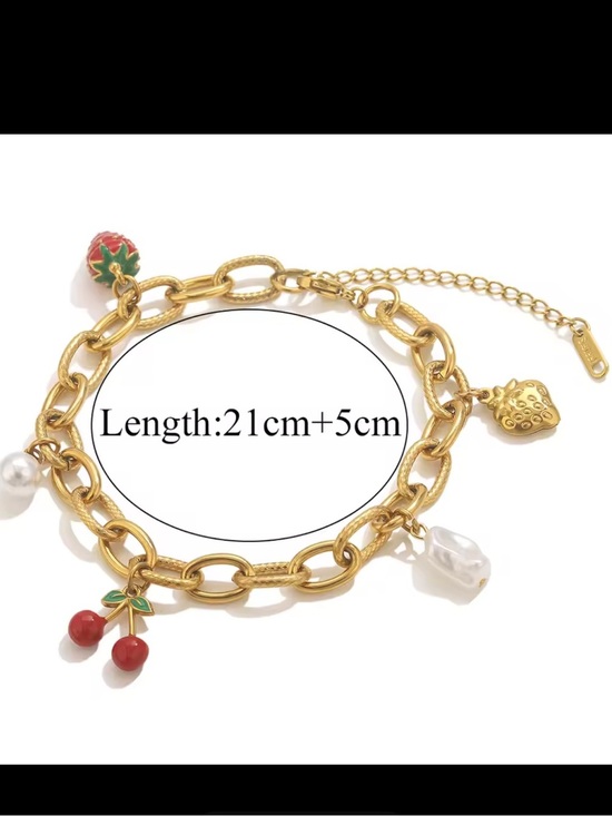 Anthropologie Jewelry - Gold Charm Bracelet with Red and White Accents